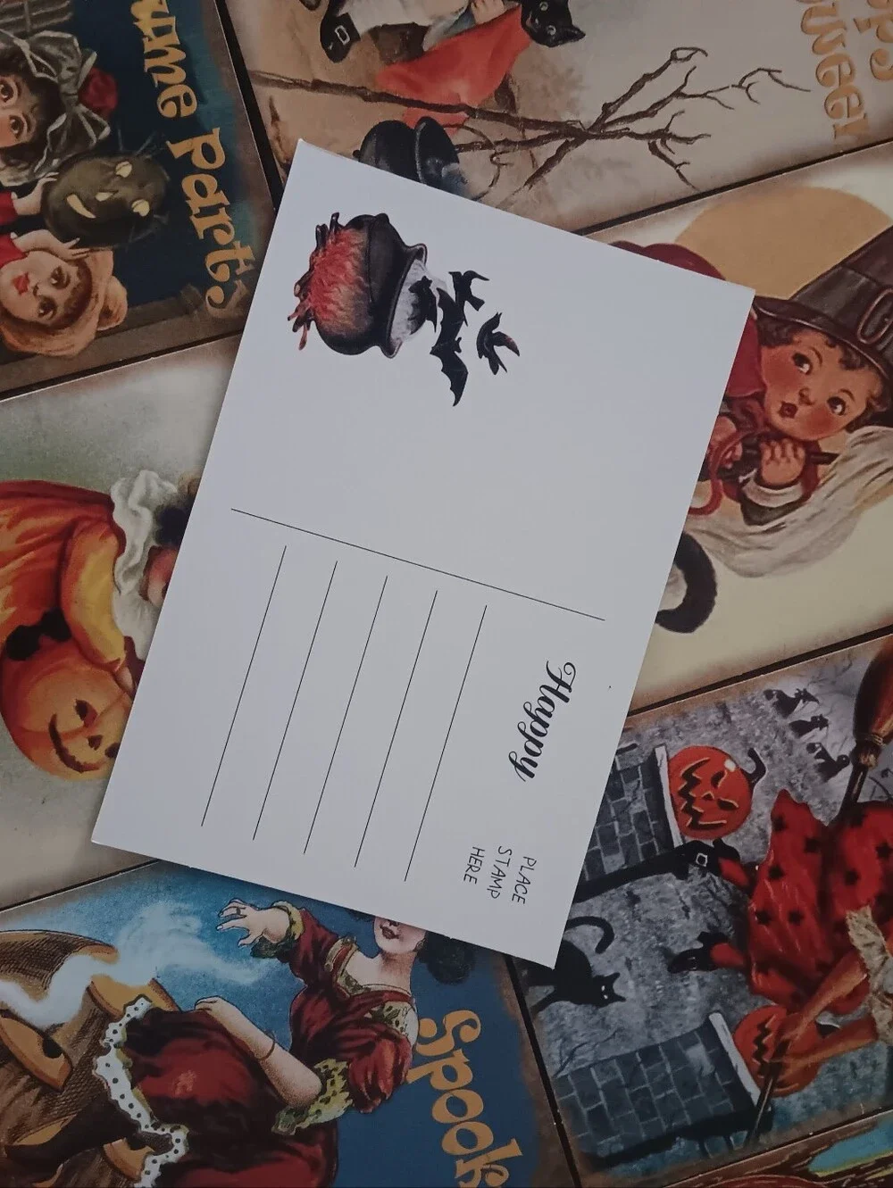 Halloween Postcard Lot Of 8, Vintage Inspired Art 4x6, Pumpkin Witchy Note Cards